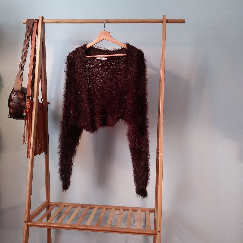 Brown Metallic Fuzzy Sweater Shrug 90s Vintage Goth Punk Party Cottage Grunge XS